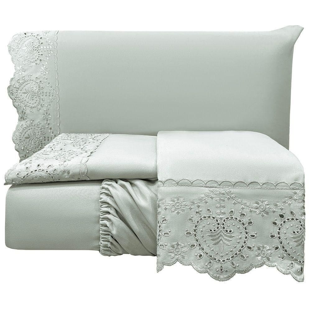 Jogo De Cama Lençol Queen Nupcial Percal 300 Fios 4 Peças Cinza 100% Poliéster