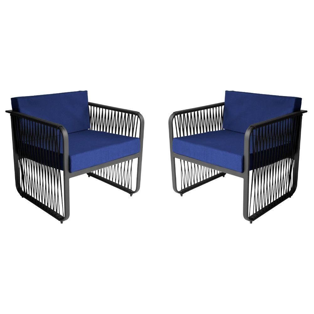 Conjunto 2 Poltronas área Externa Corda Náutica Santiago Preto-azul