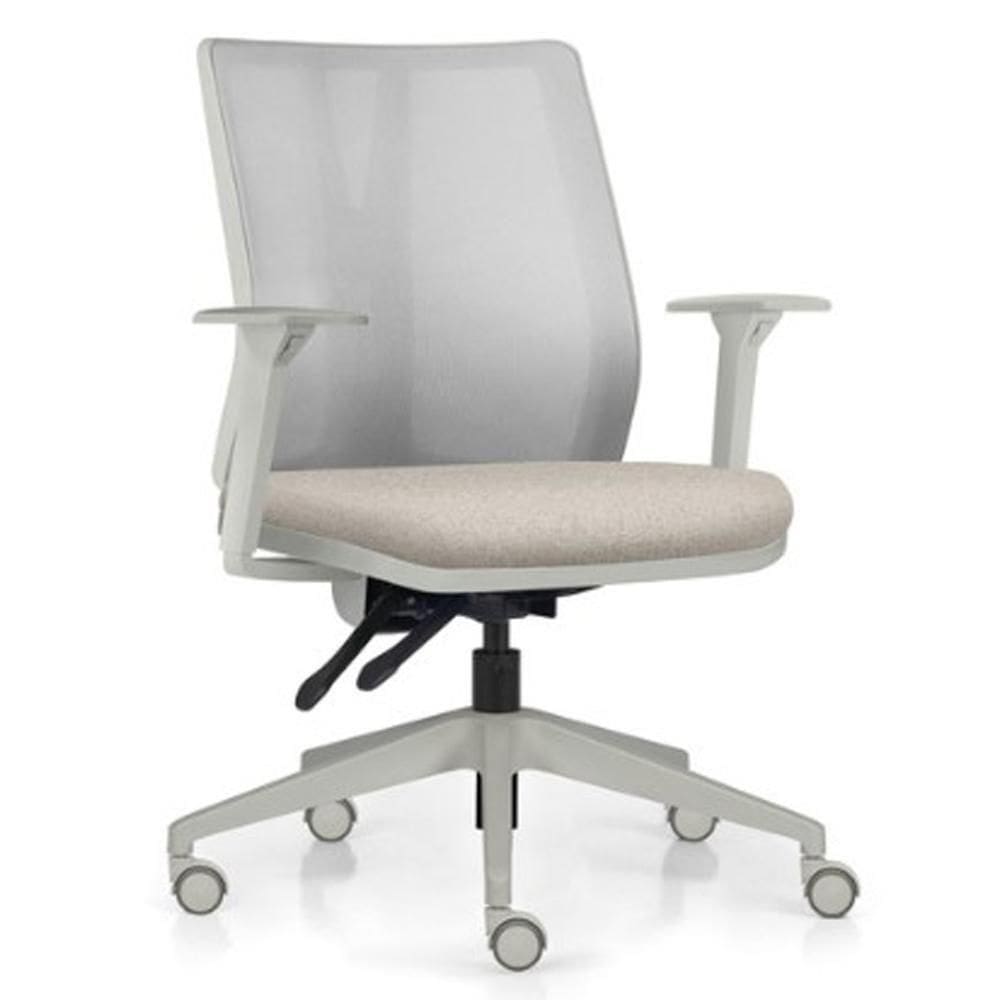 Cadeira De Escritório Giratória Diretor Flow F02 Base Cinza Linho Bege Claro - Lyam Decor
