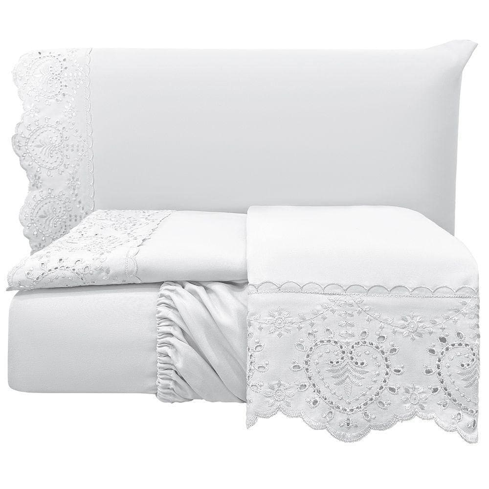 Jogo De Cama Lençol King Nupcial Percal 300 Fios 4 Peças Branco 100% Poliéster