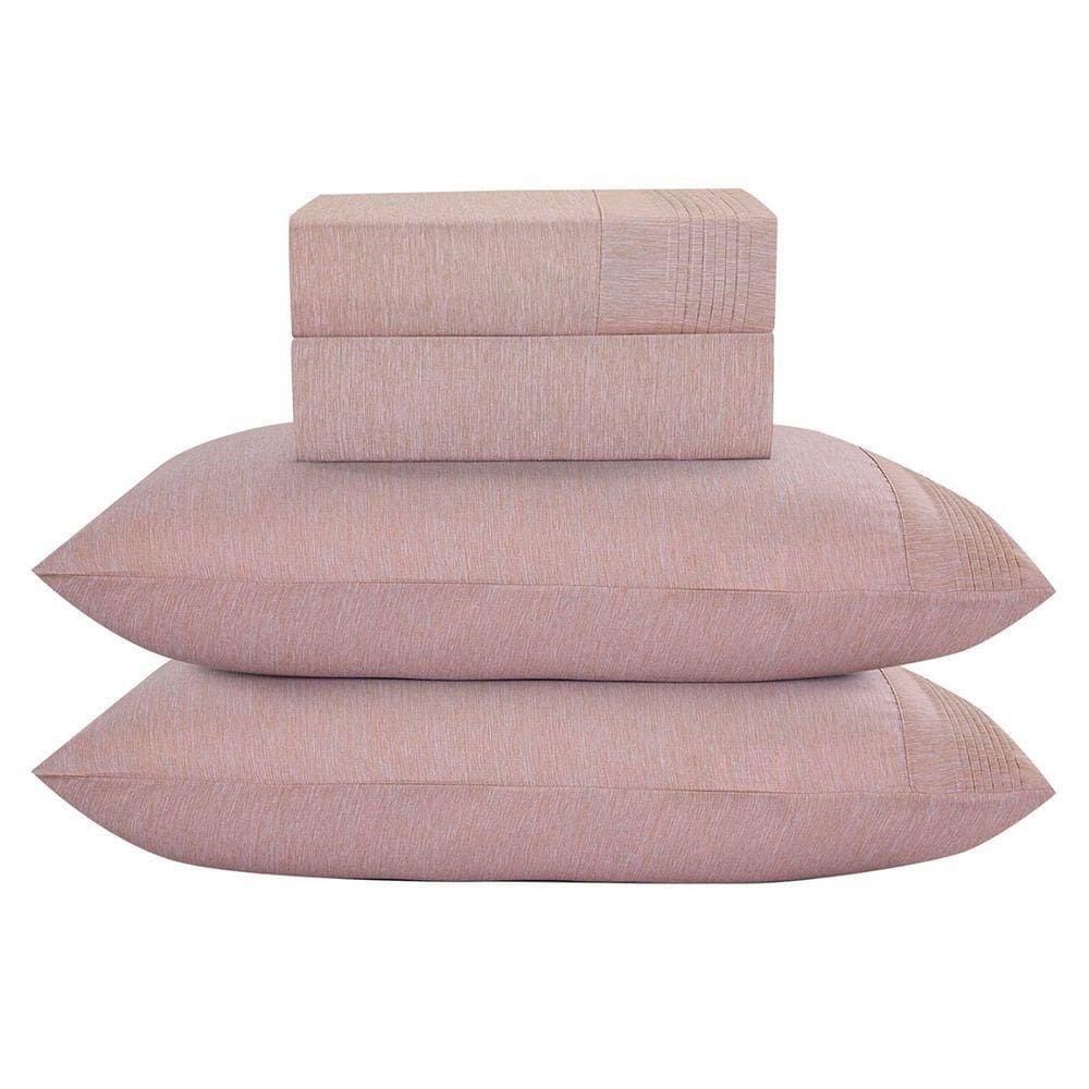 Jogo De Cama Lençol Queen Plysce Percal 300 Fios 4 Peças Rosê 100% Poliéster