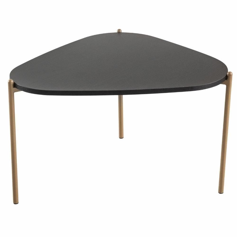 Mesa De Centro Orgânica Artesano 59 Cm (largura) Em Mdp Nero (preto) E Pés Em Aço Dourado