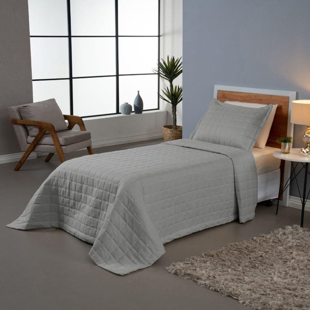 Kit Cobre Leito Matelado Dupla Face Soft 2 Peças Solteiro 100% Poliéster - Cinza