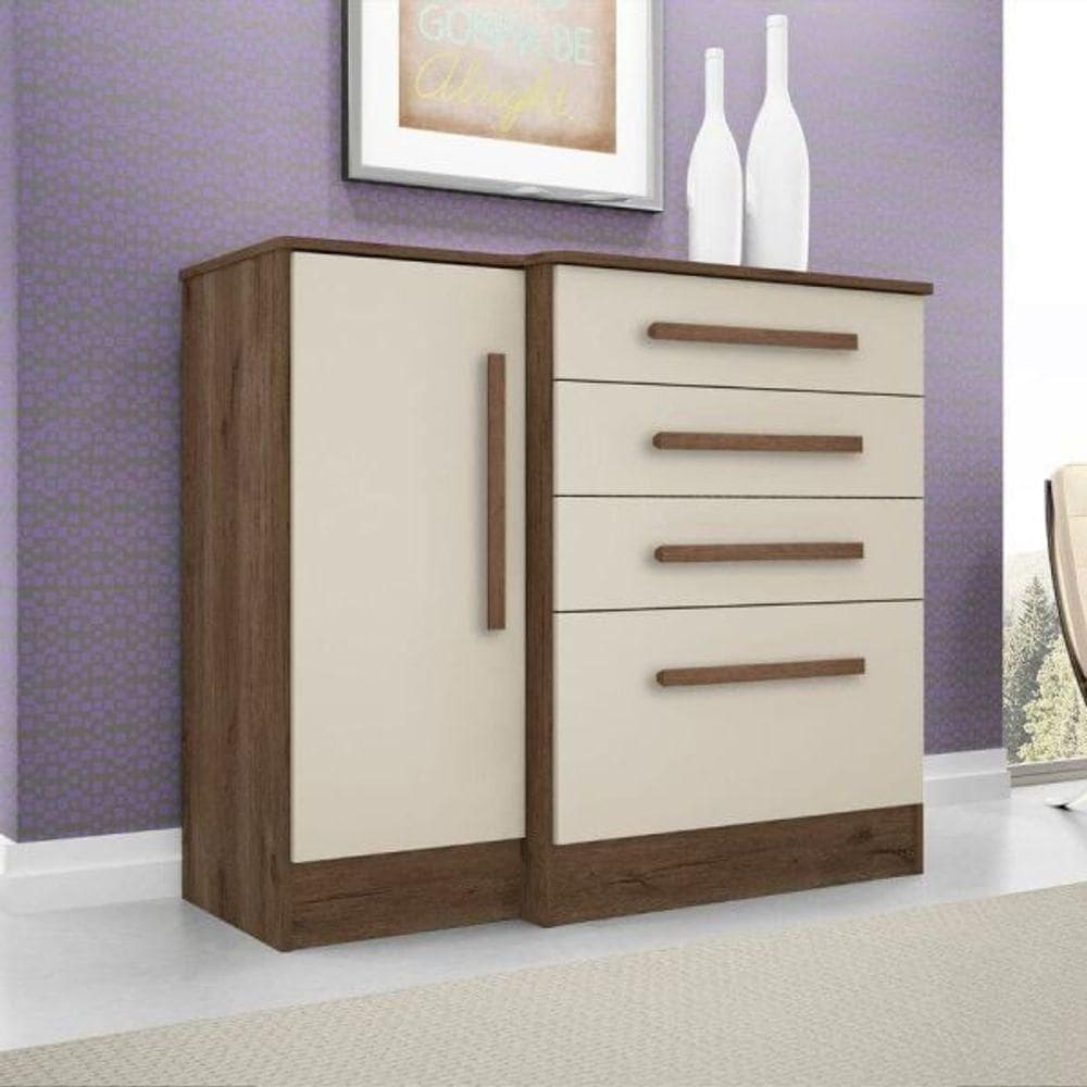 Comoda Sapateira 4 Gavetas Luna Ebano Toque Rústico Off White Brilho