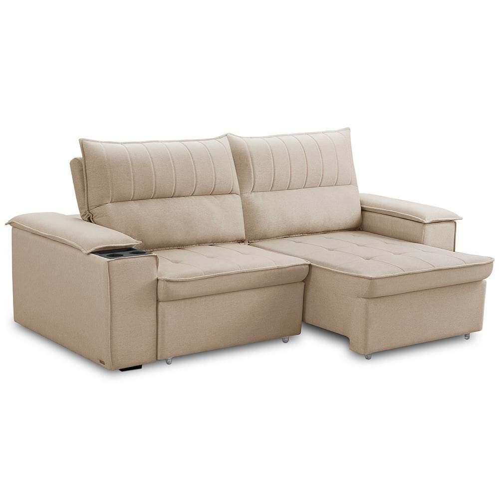 Sofá Retrátil Reclinável 3 Lugares Sala De Estar 210cm Hilst F04 Linho Bege - Lyam Decor