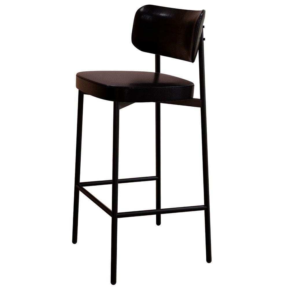 Banqueta Alta Bar Estofada Ella M25 Sintético Preto - Mpozenato
