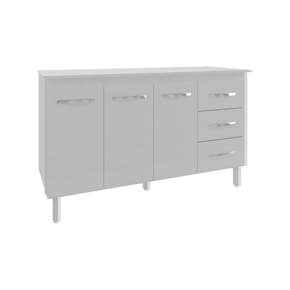 Balcão Gabinete Armário Cozinha Carine Branco Com Tampo Tampão 140 Cm Mobília Decor Branco