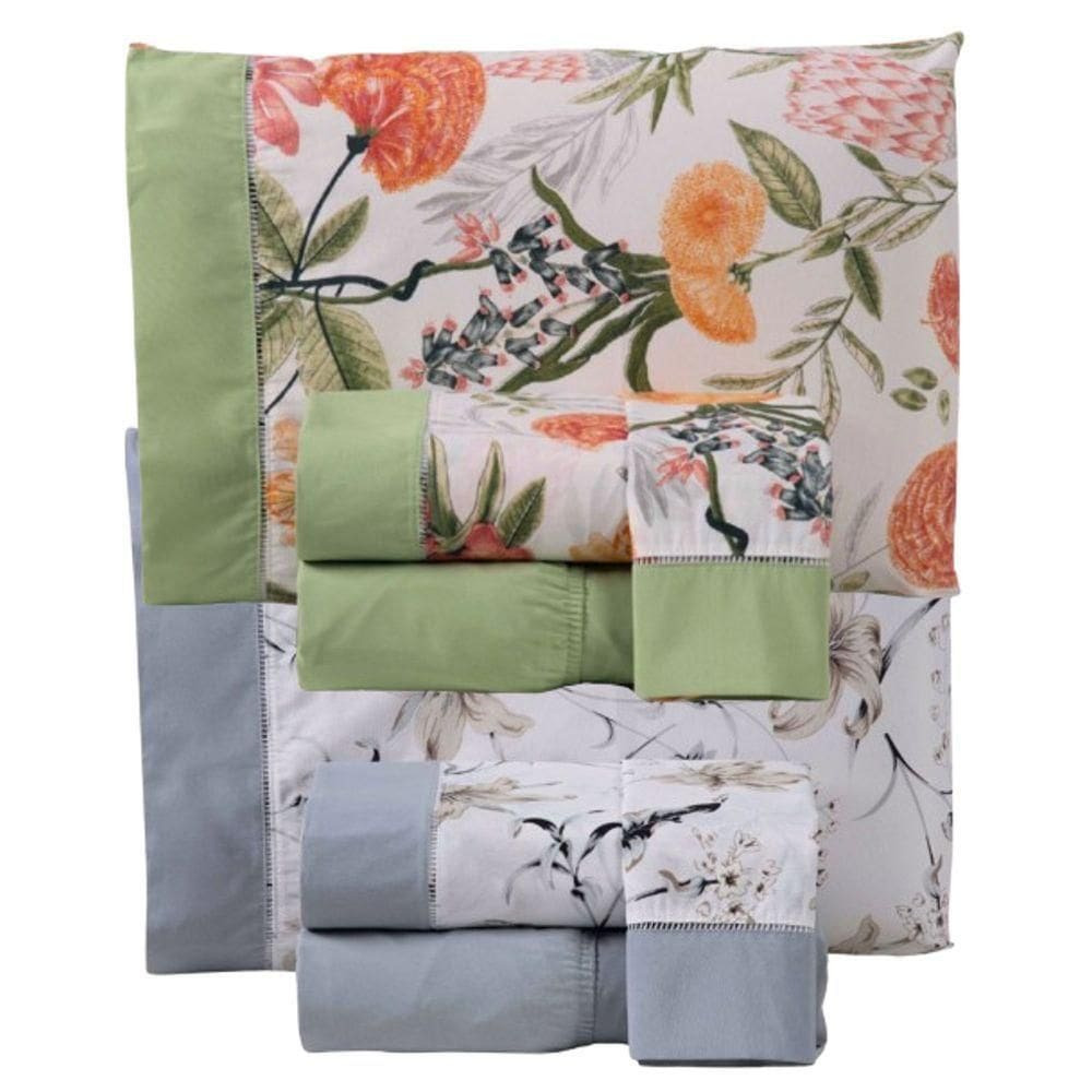 Combo 2 Jogo De Cama Lençol Casal California 4 Peças Verde Cinza 100% Poliéster