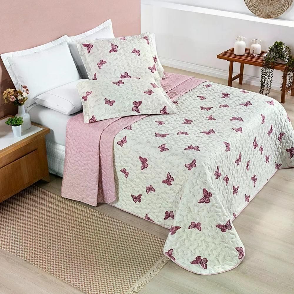 Cobre Leito King Estampado Percal 200 Fios 03 Peças Avere Borboletas Borboletas