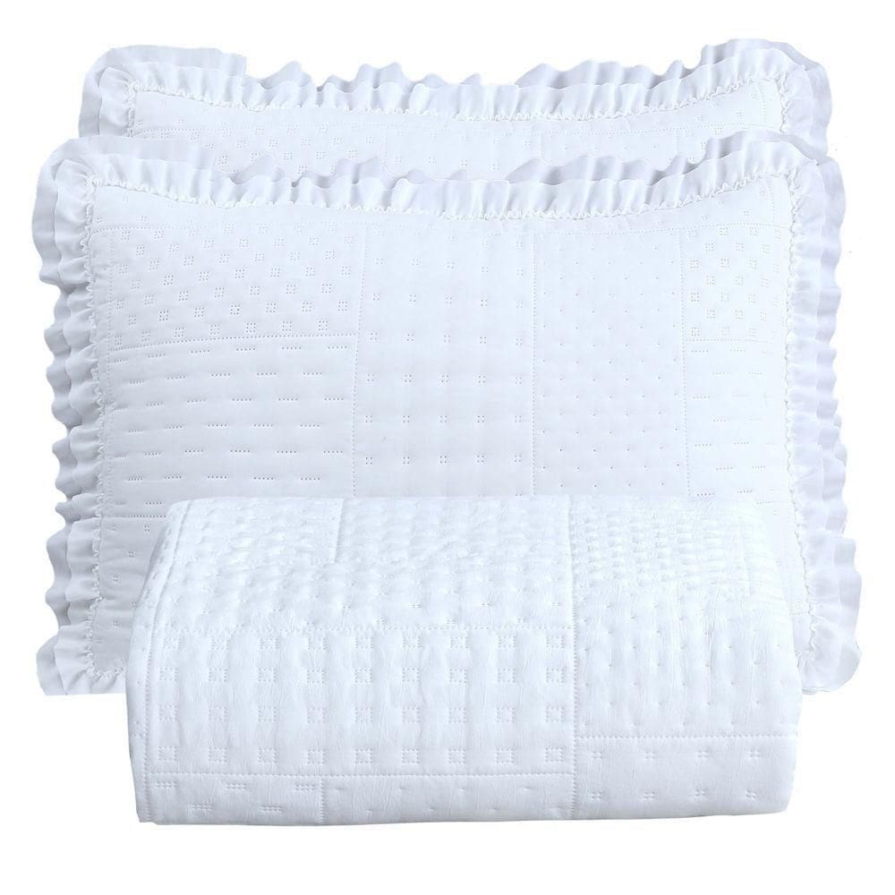 Kit Cobre Leito Colcha Casa Scarpa Maison Casal Padrão C/ Babado Percal 300 Fios 3 Peças - Branco