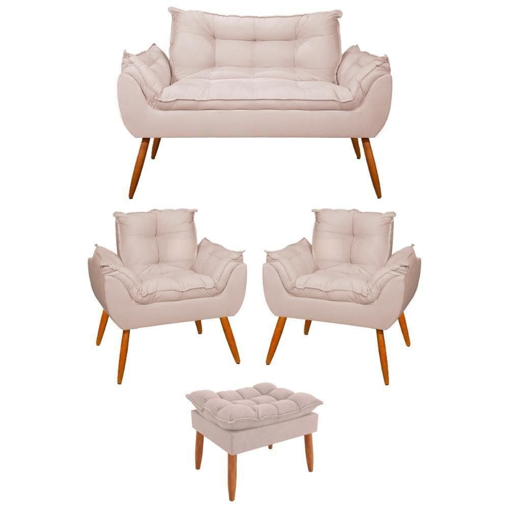 Kit 02 Poltronas + Namoradeira + Puff Opala Balaqui Decor Bege