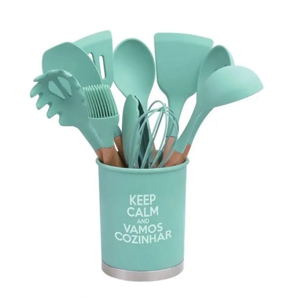 Kit Utensílios De Cozinha Silicone Verde