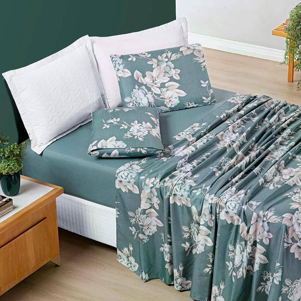 Jogo De Cama Casal Estampado 04 Peças 200 Fios Avere Primavera Primavera