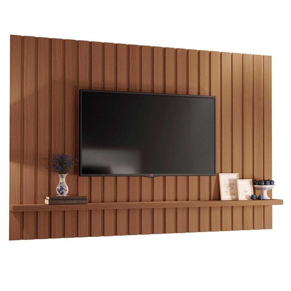 Painel Tv 70 200cm Suspenso Ripado Like H01 Castanho - Mpozenato