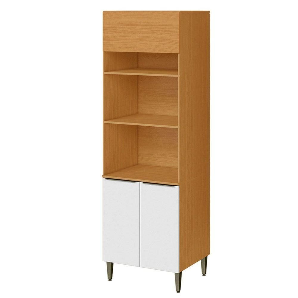 Paneleiro 100% Mdf 3 Portas Com Nicho Para Microondas Luna Cinamomo/branco