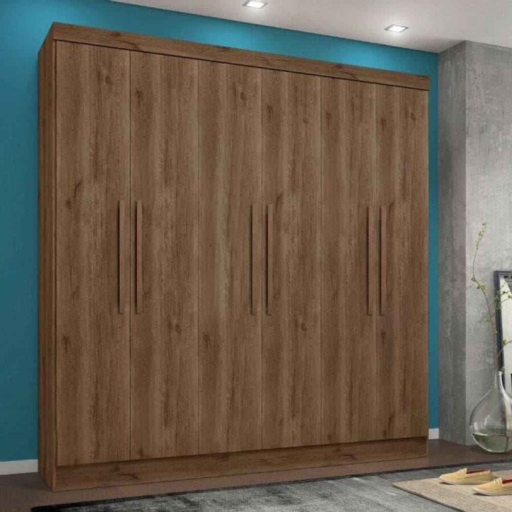 Guarda Roupa 6 Portas Gavetas Luna Ebano Toque Rustico