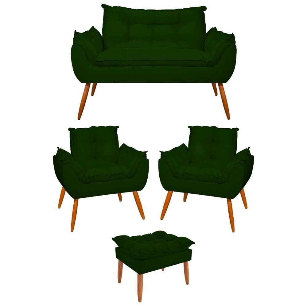 Kit 02 Poltronas + Namoradeira + Puff Opala Balaqui Decor Verde