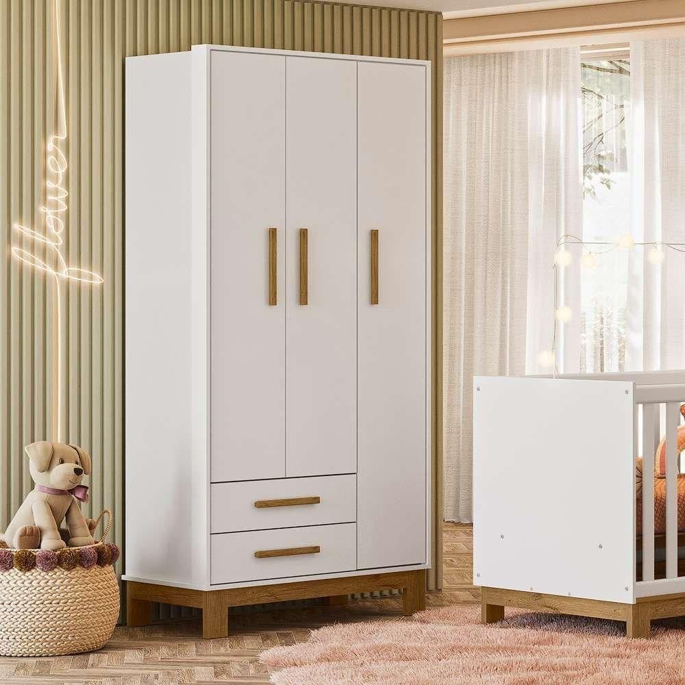 Guarda Roupa 3 Portas 2 Gavetas Que Encanto Slim Branco Acetinado
