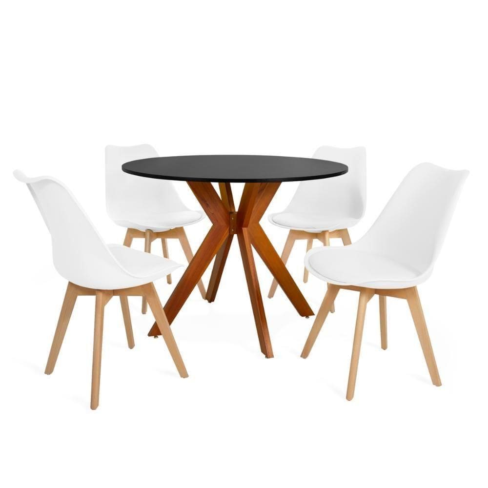 Conjunto Mesa De Jantar Redonda Marci Cadeiras Leda - Branco