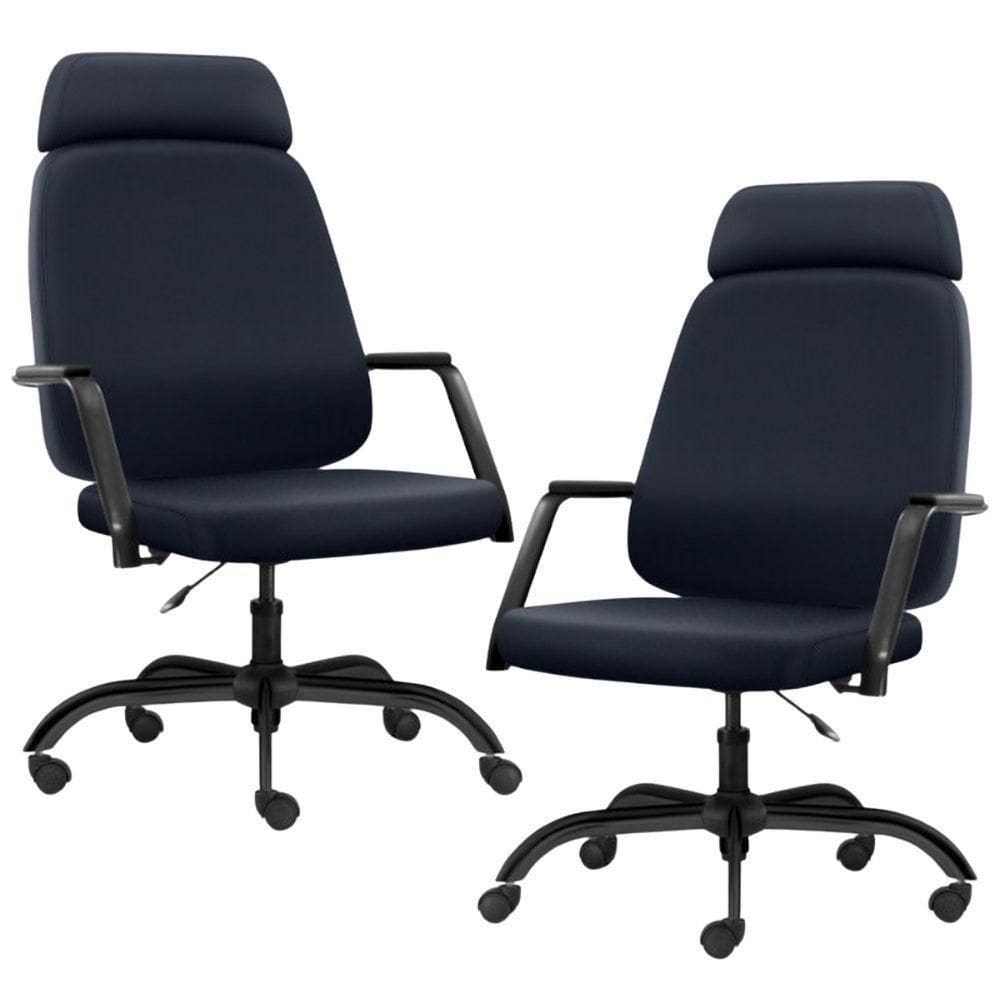 Kit 02 Cadeiras De Escritório Giratória Com Apoio De Cabeça Hub F02 Sintético Azul - Lyam Decor