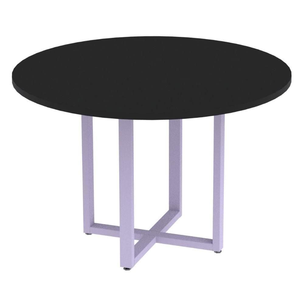 Mesa De Reunião Redonda P25 Pandin 110 Cm (largura) Tampo Mdp Preto Pé Aço Tubular Lilás