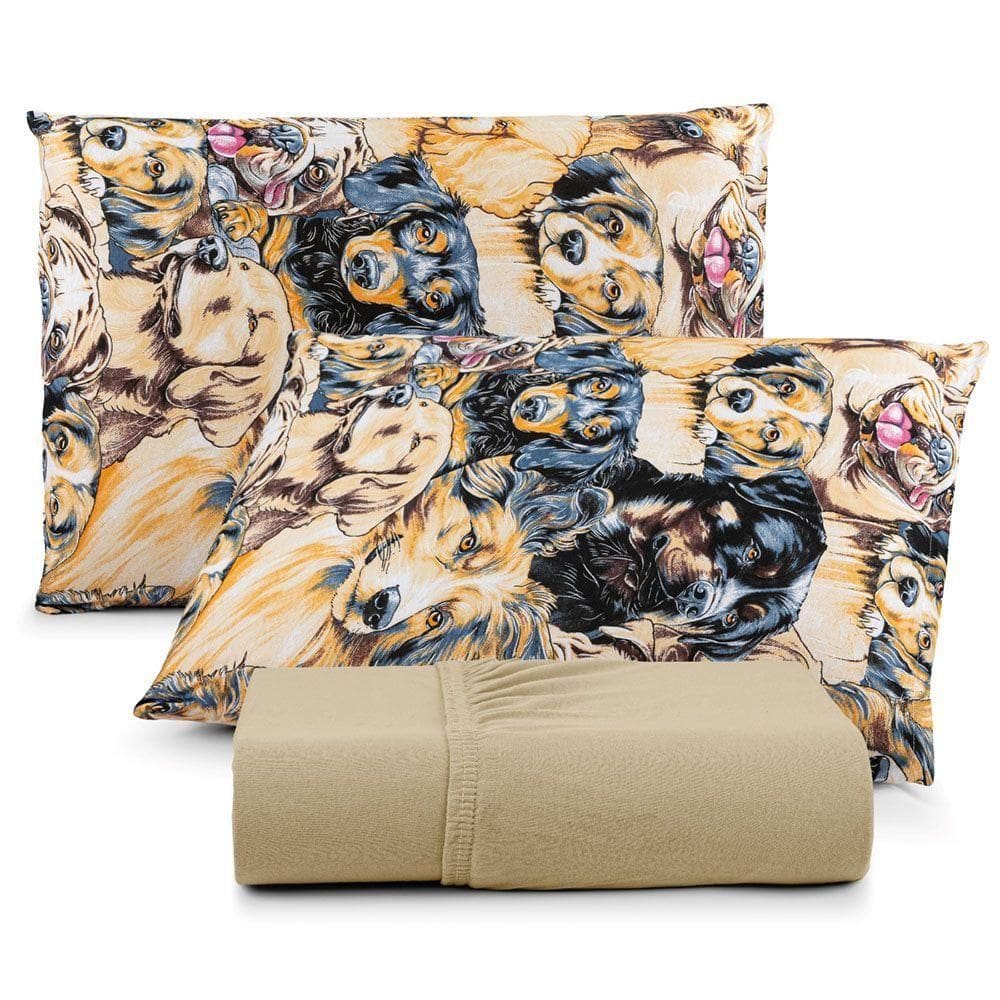 Jogo De Cama Lençol Sonho Bom Queen Em Malha Algodão 3 Peças Bege 100% Algodão