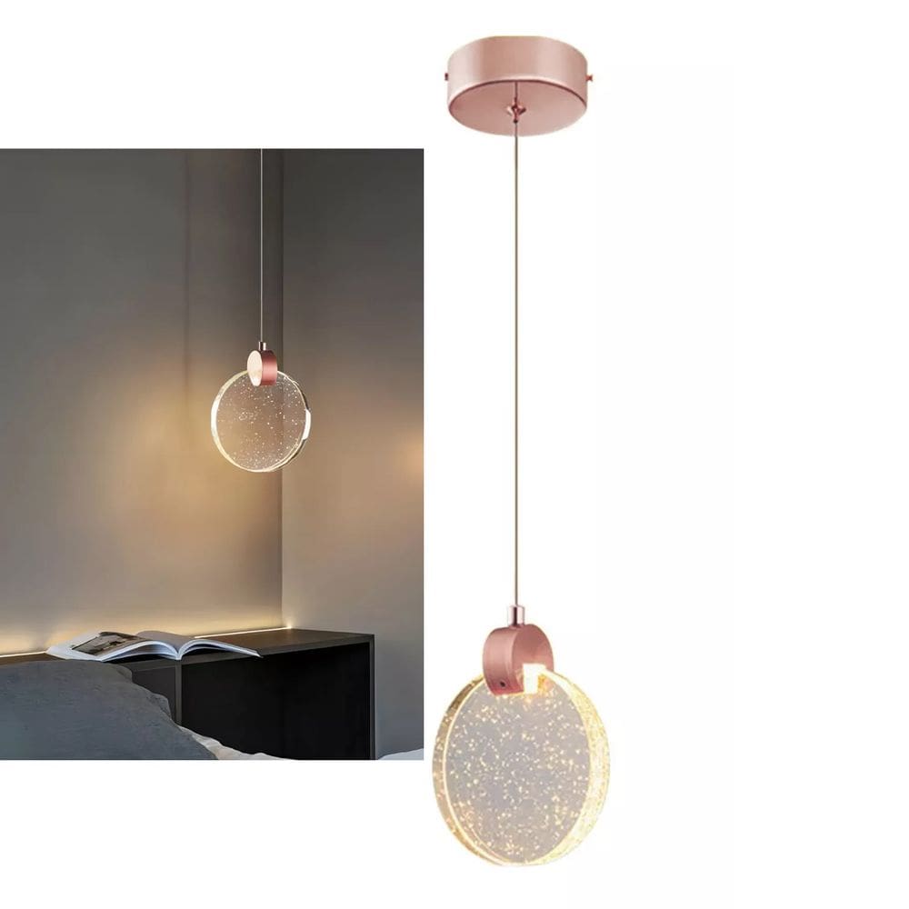 Lustre Luminaria Pendente Teto Lua De Cristal Com Bolhas Iluminaçao Led Decoraçao Cozinha Quarto Sala Estar