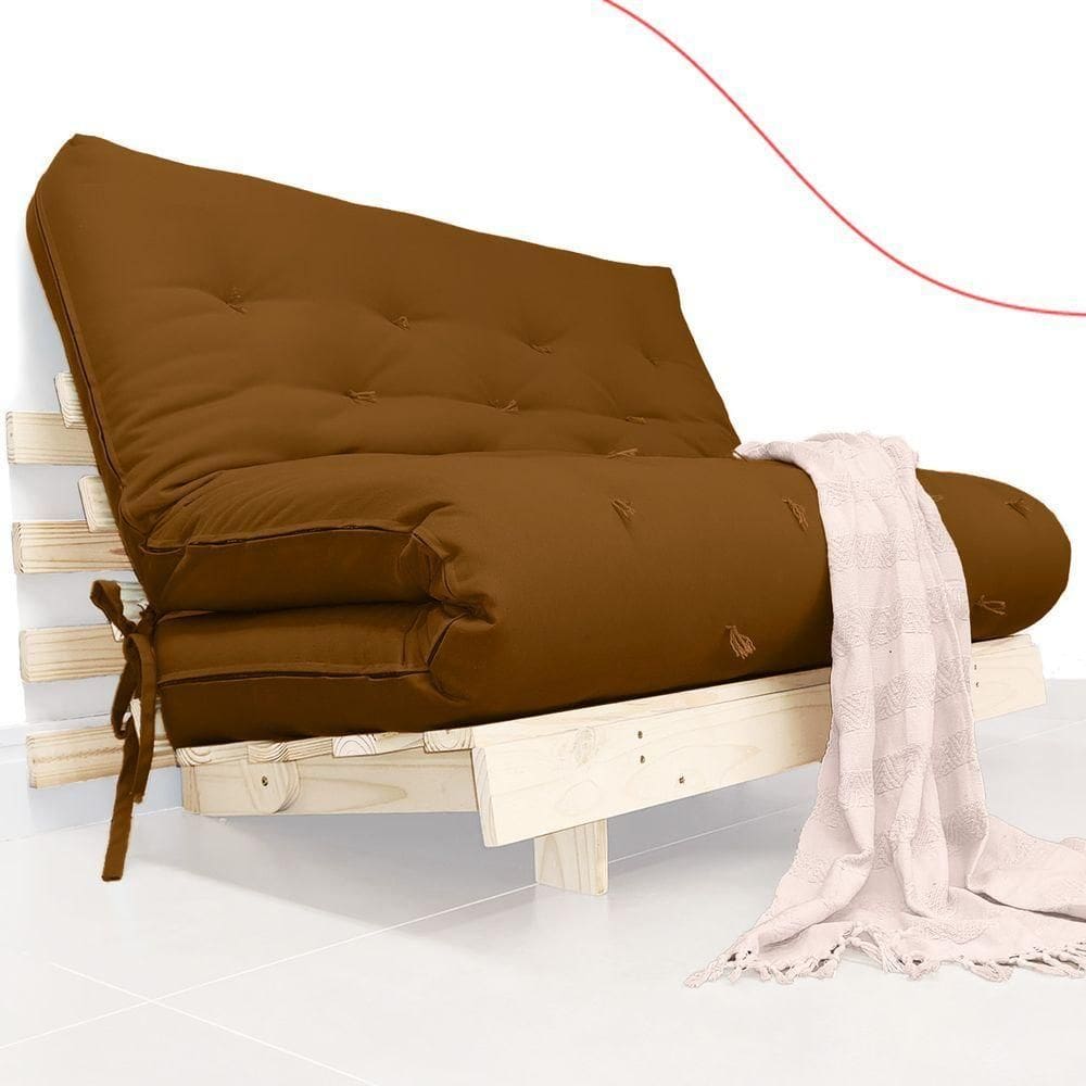Futon Casal Tokio Sofa Cama Sarja Com Madeira Maciça