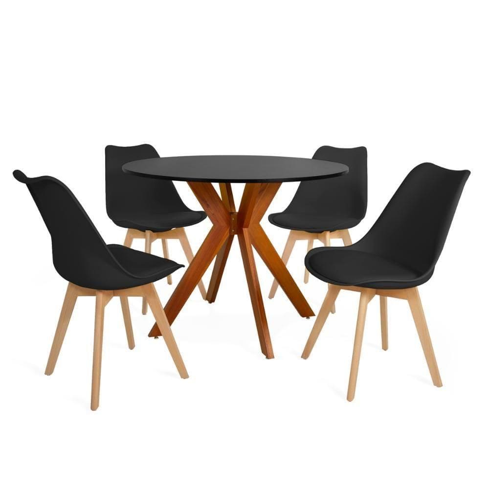 Conjunto Mesa De Jantar Redonda Marci 4 Cadeiras Leda Preto