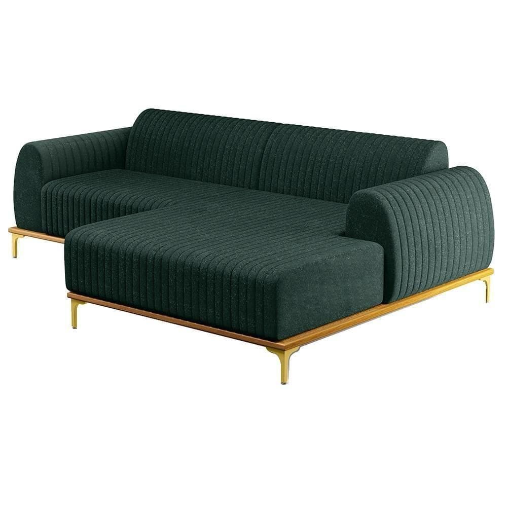 Sofá 255cm 4 Lugares Com Chaise Direito Pés Gold Molino C-117 Linho Verde - Domi
