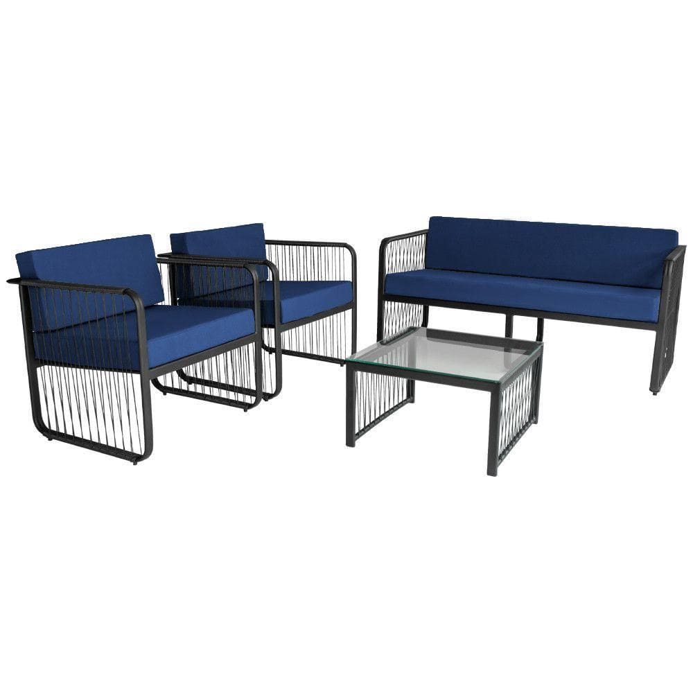 Conjunto 4 Peças Em Alumínio E Fibra Sintética Santiago Preto-azul