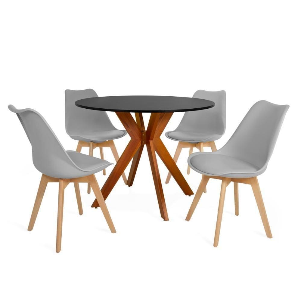 Conjunto Mesa De Jantar Redonda Marci 4 Cadeiras Leda Cinza