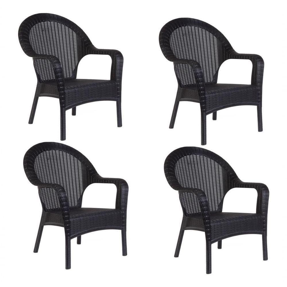 Kit 4 Poltronas Rattan Qatar Preta para Sala de Estar Elegante