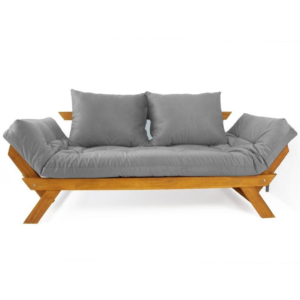 Sofá Japão Futon Acquablock Madeira Cor Mel - Cinza Linho