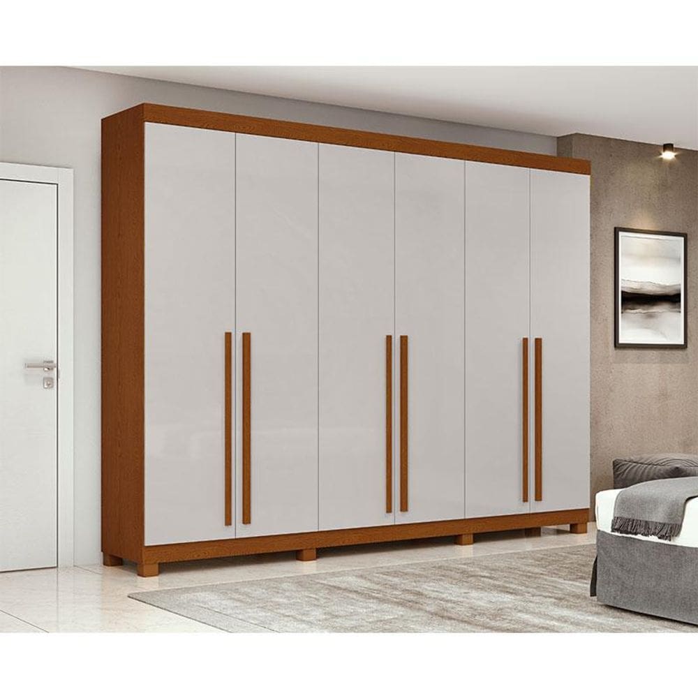 Guarda Roupa Casal Ambiente Bertha 6 Portas 2 Gavetas Frassino Off White com Pés - Lopas