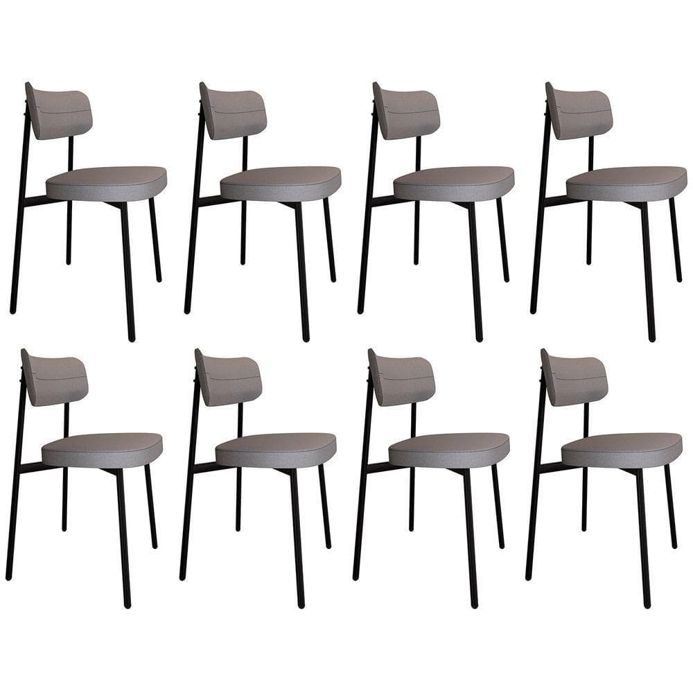 Cadeira De Jantar Estofada Kit 8 Ella M25 Linho Cinza Cl - Mpozenato