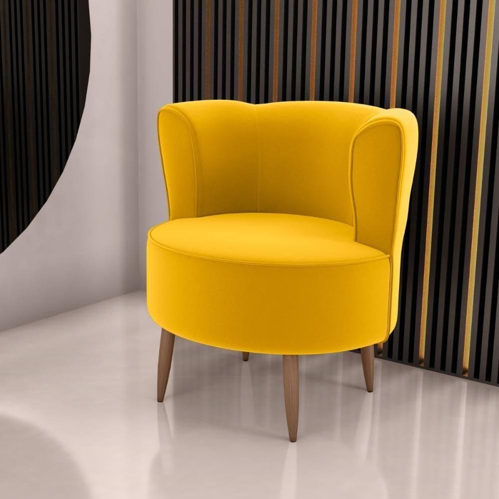 Poltrona Para Sala De Recepção Bela Veludo Amarelo