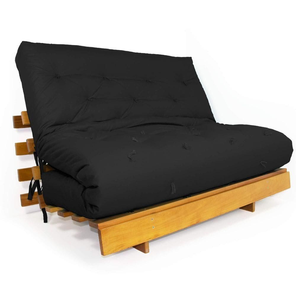 Sofá Cama Casal Futon Tokio Preto Madeira Maciça Grapia Cor Natural