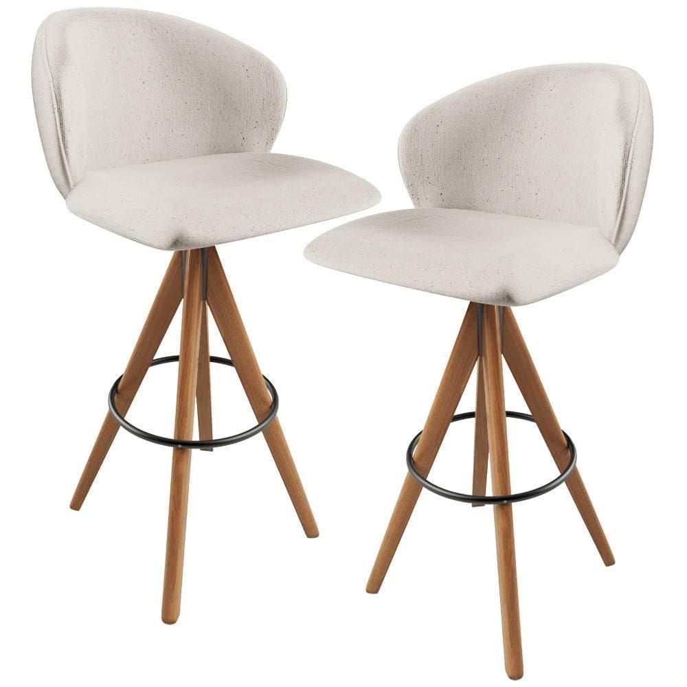 Kit 02 Banquetas Alta Bar Cozinha Sala De Jantar Bar Mia L02 Linho Cru - Lyam Decor