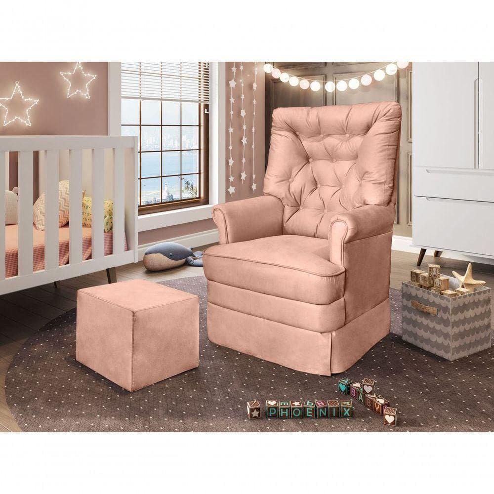 Poltrona Alana Balanço E Puff Veludo Rose