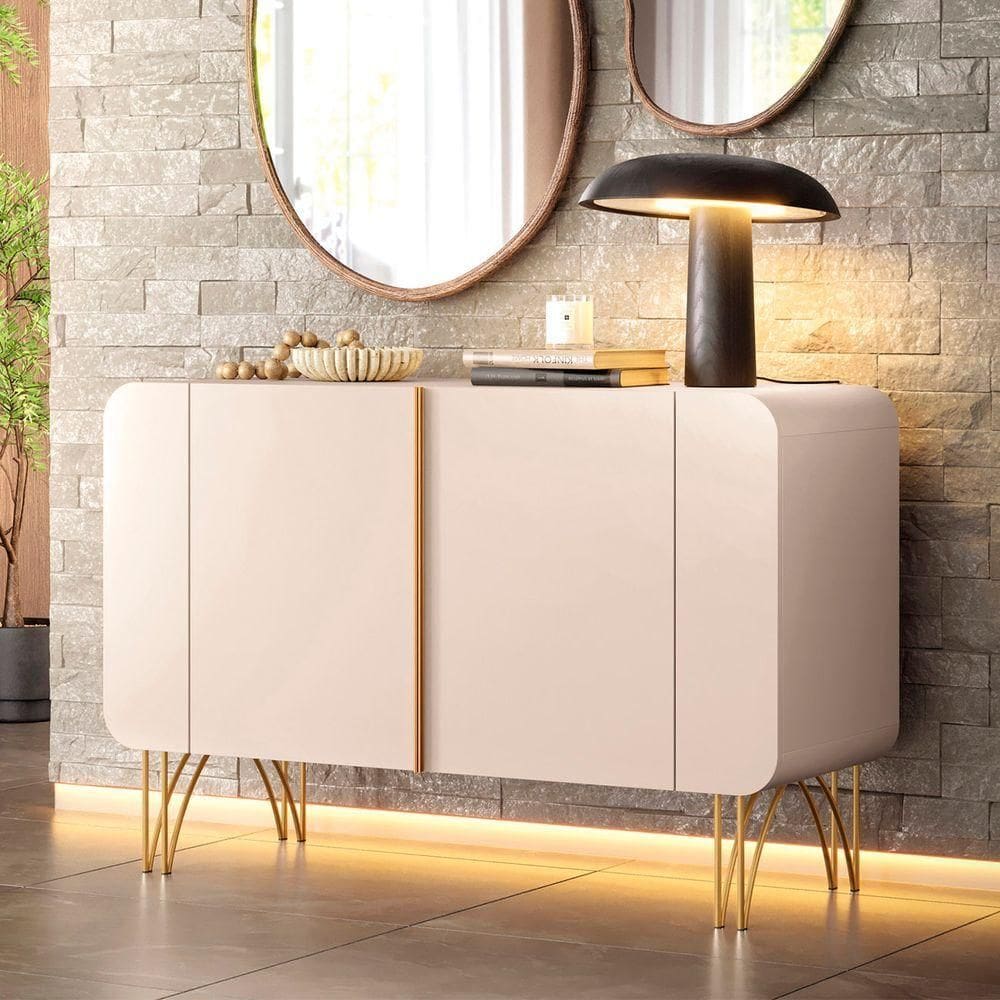 Balcão Aparador Buffet Pé Metal Benvenuto Off White - Hb Móveis