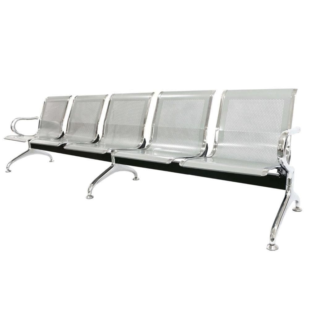 Longarina 5 Lugares Nr-17 Dubai Fratini 281 Cm (larg) Aço Carbono, Cromado E Pintura Cinza C- Braços