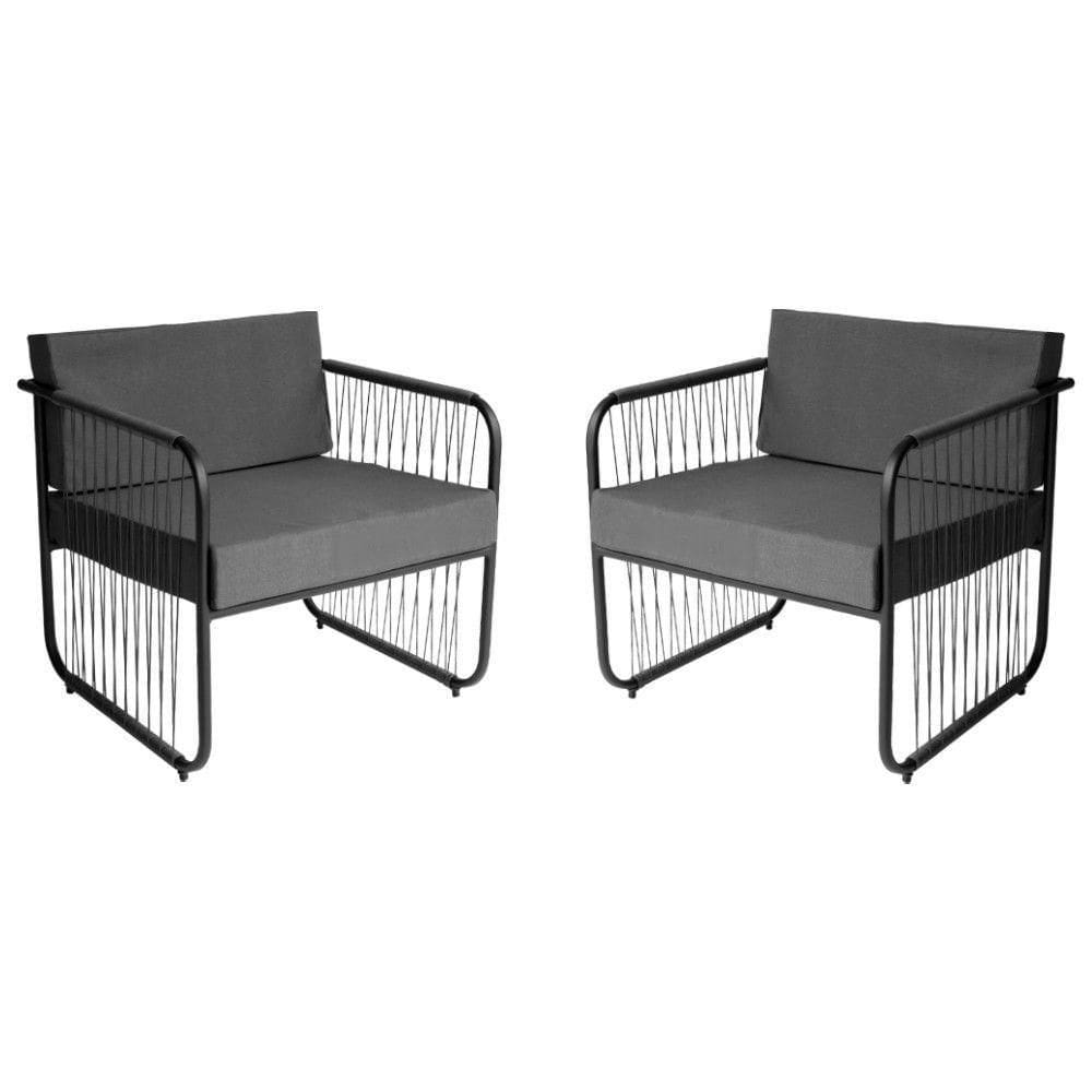 Conjunto 2 Poltronas área Externa Fibra Sintética Córdova Preto-cinza