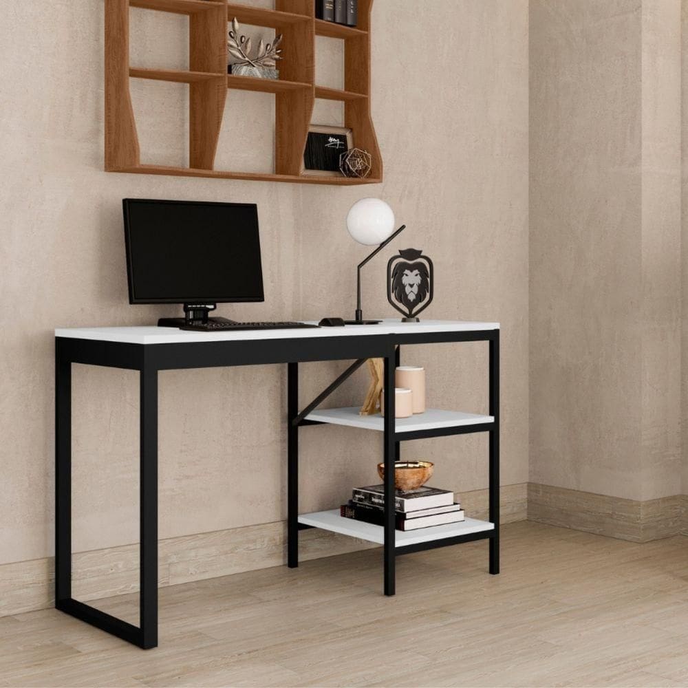 Home Office Slim Com Estante Para Livros Embutido Preto Branco