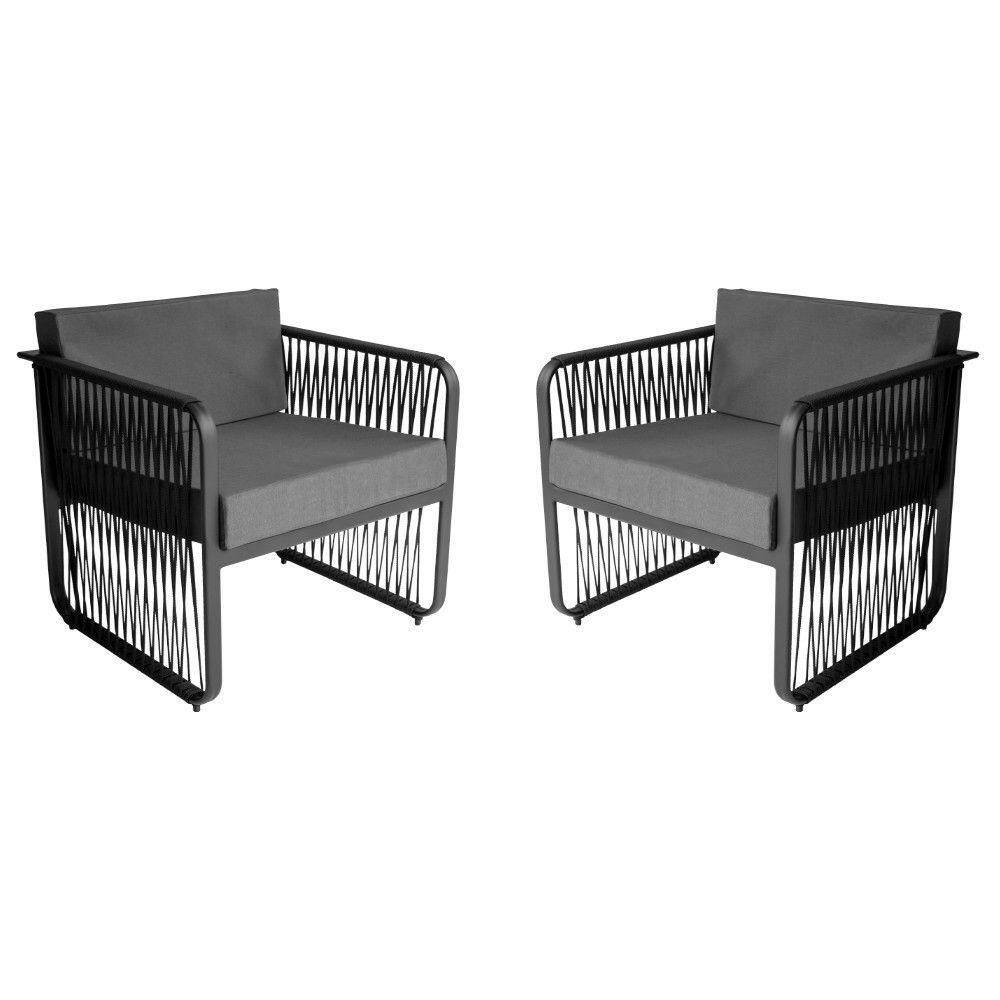 Conjunto 2 Poltronas área Externa Corda Náutica Santiago Preto-cinza