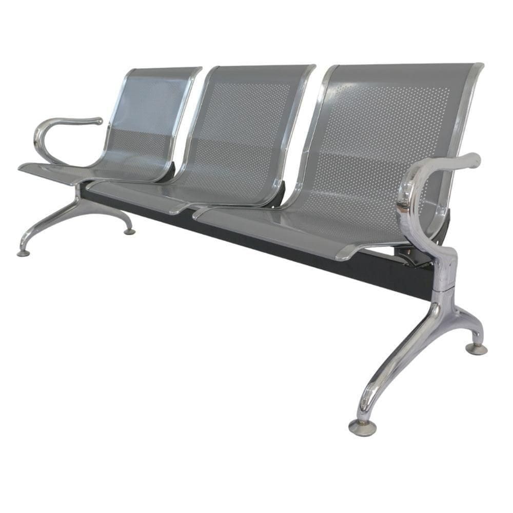 Longarina 3 Lugares Nr-17 Dubai Fratini 171 Cm (larg) Aço Carbono, Cromado E Pintura Cinza C- Braços