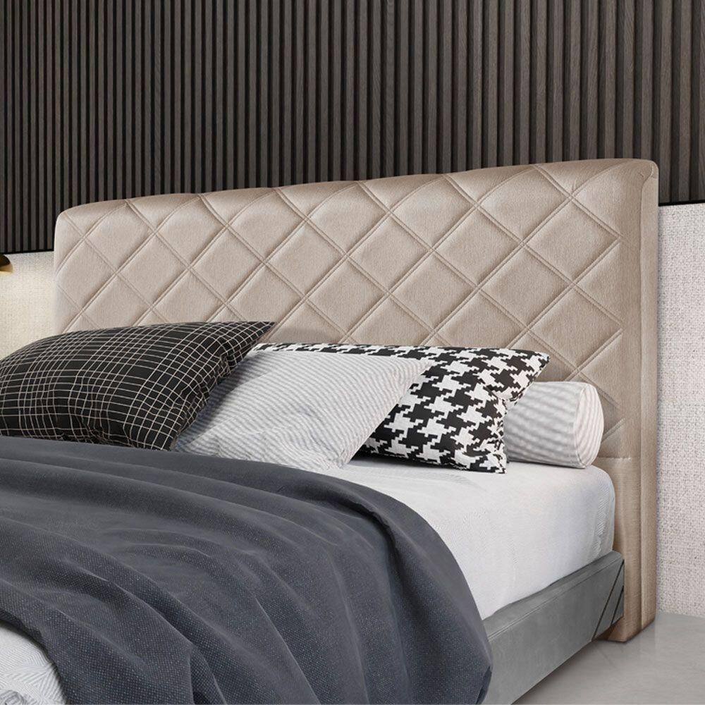 Cabeceira Cama Box Queen 1,60m Estofada Capri Linho Bege