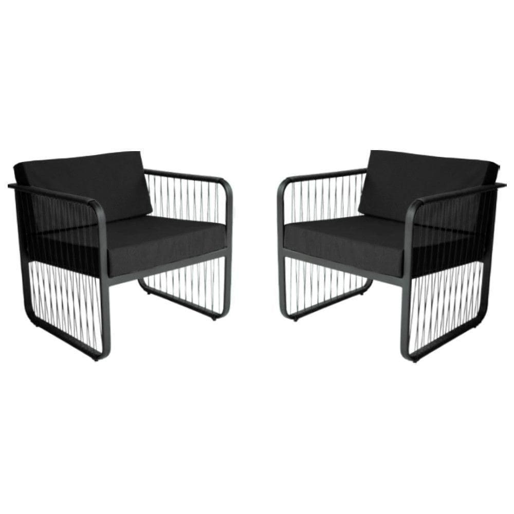 Conjunto 2 Poltronas área Externa Fibra Sintética Santiago Preto-preto