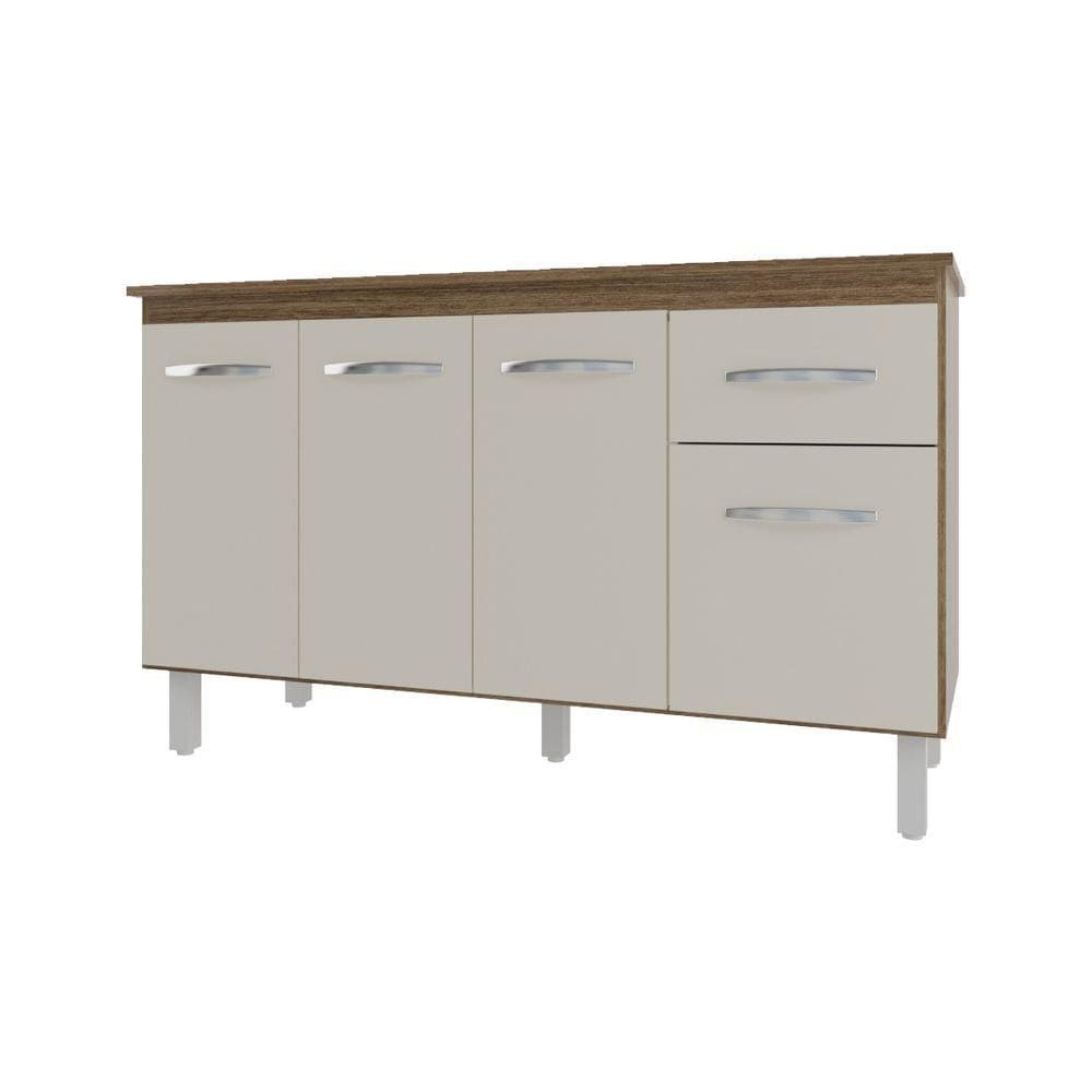 Balcão Cozinha Armário Gabinete Camila Off White Com Tampo Tampão 140 Cm Mobília Decor