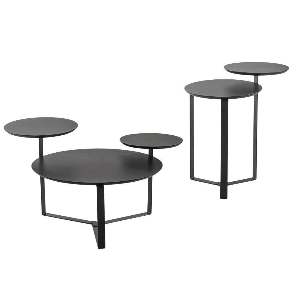 Kit Mesa De Centro E Mesa Lateral Para Sala Pés Metálicos Dari A03 Nero Preto - Lyam Decor